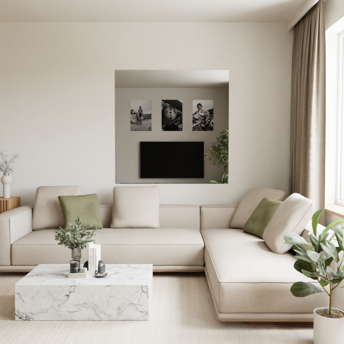 Grijs gekleurde wandspiegel aan de muur in modern interieur