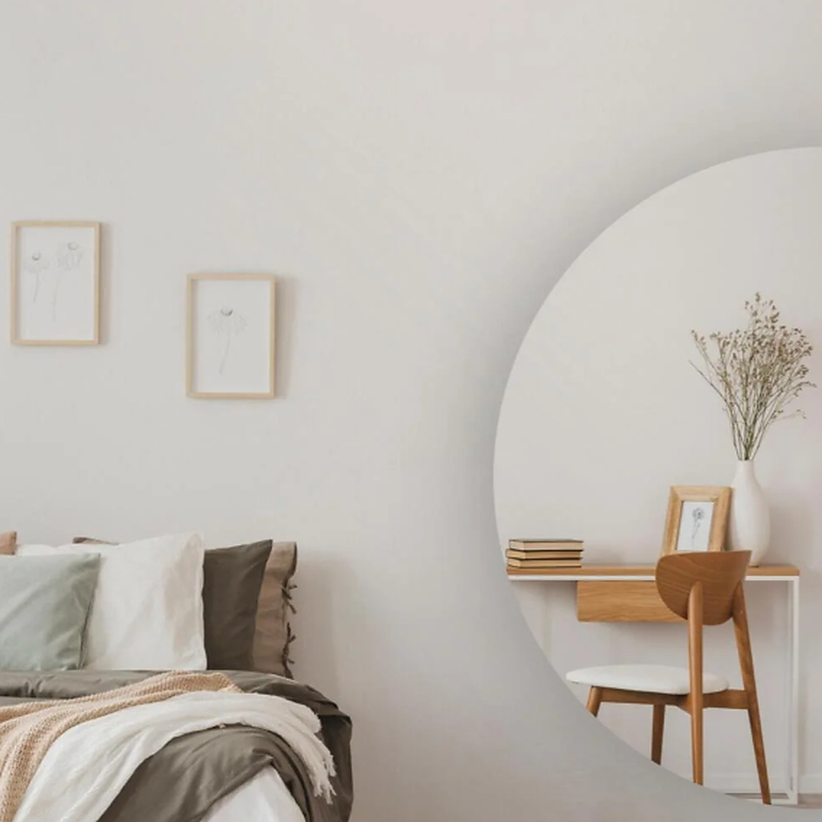 Half ronde spiegel in de slaapkamer, verzilverd