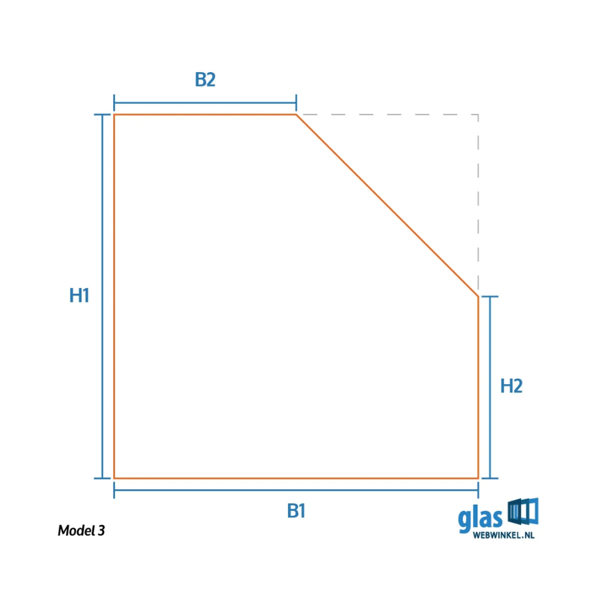 Model 3 - gelaagd glas schuine zijde rechts aflopend