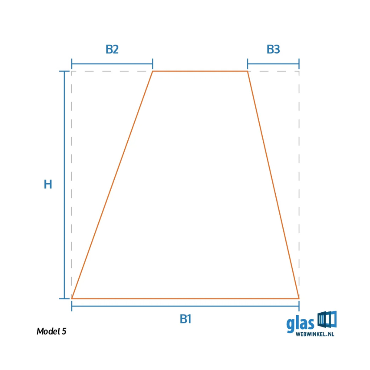 Model 5 - gelaagd glas rechthoek twee schuine zijden