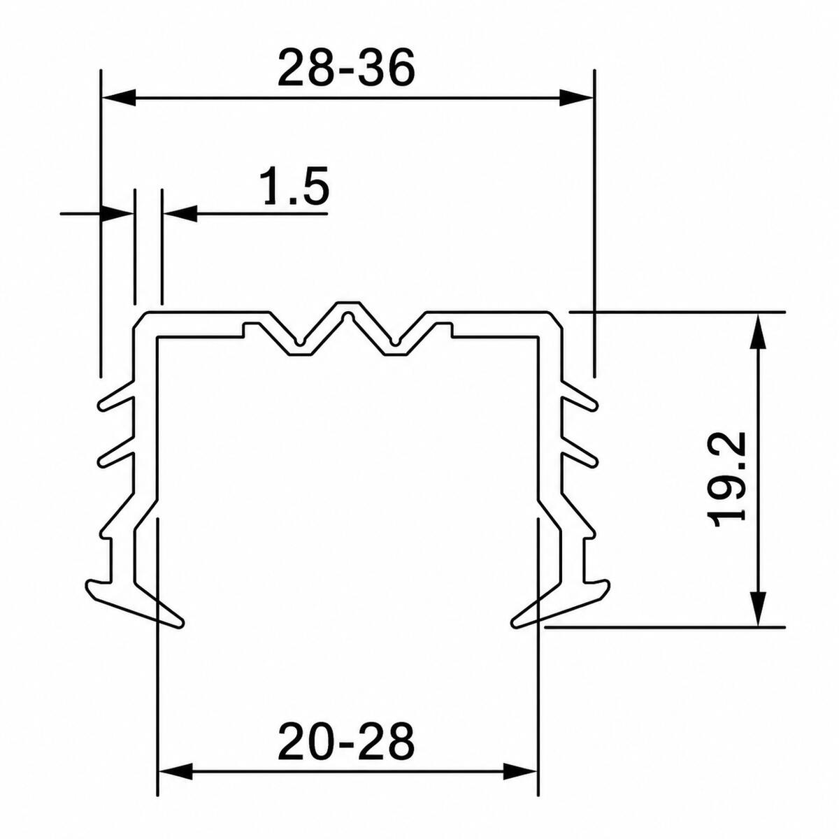 Beglazingsrubber voor ventilatierooster technische tekening