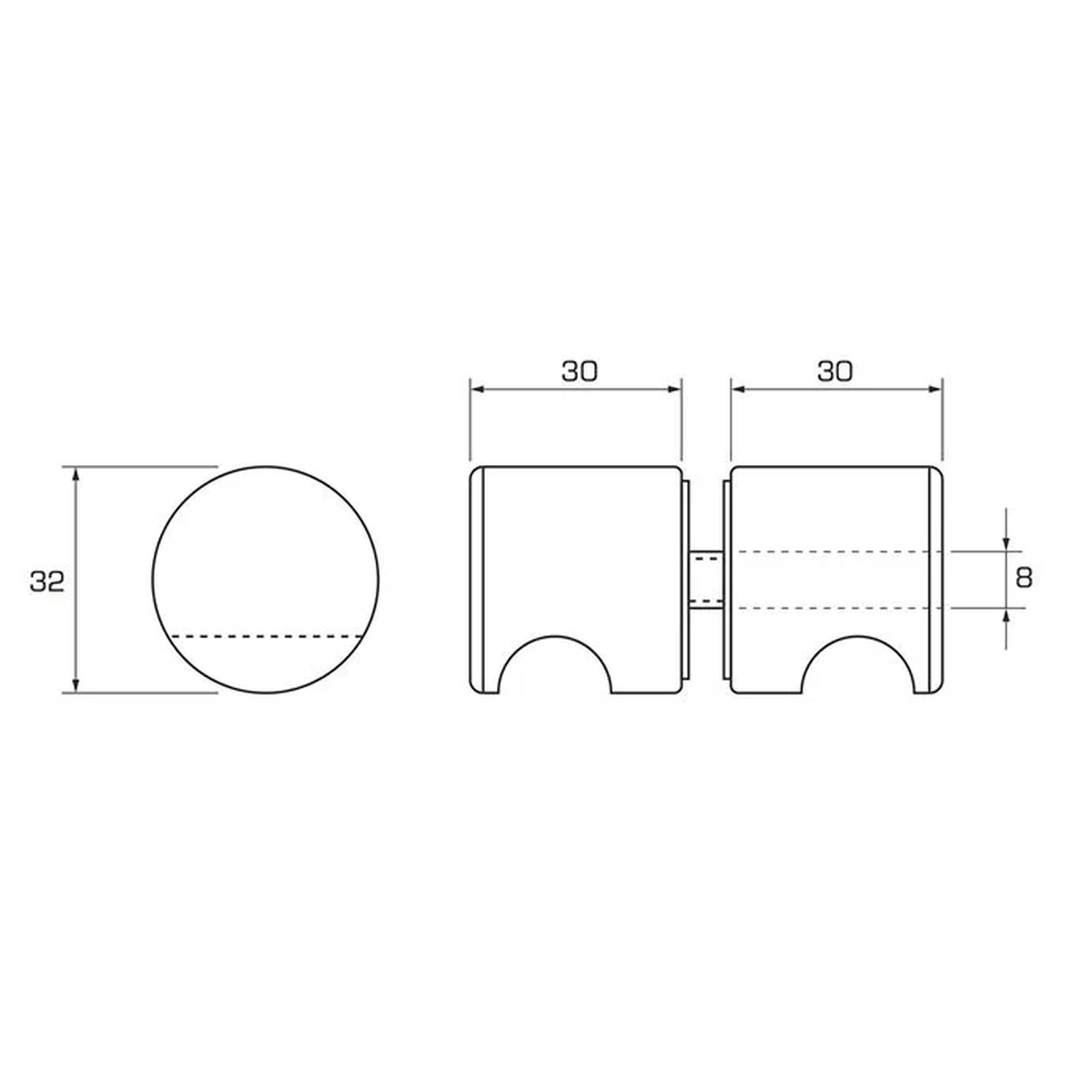 Douchedeur knop technische tekening