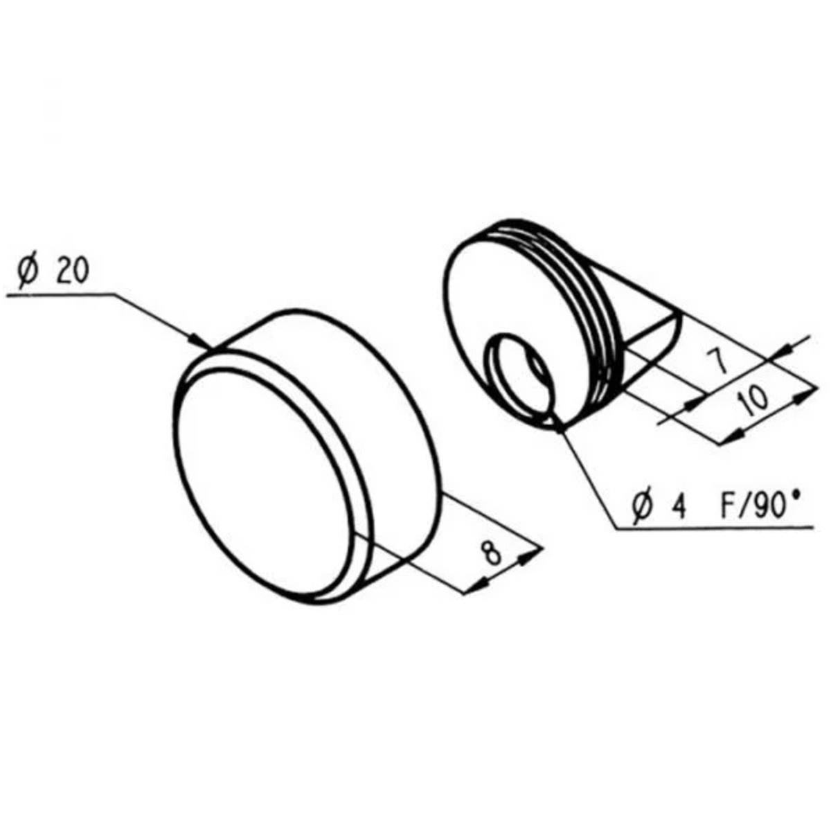 Technische tekening van de spiegelklem glans chroom